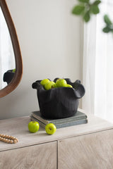 Black Teak Wood Bowl with Raised Uneven Edges